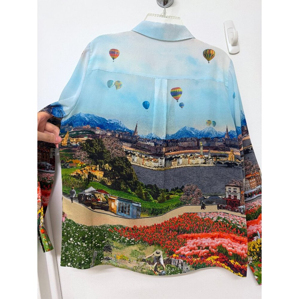 Alice + Olivia Willa Eiffel Tower Emily in Paris Shirt Blouse Silk Floral XS - Picture 12 of 16